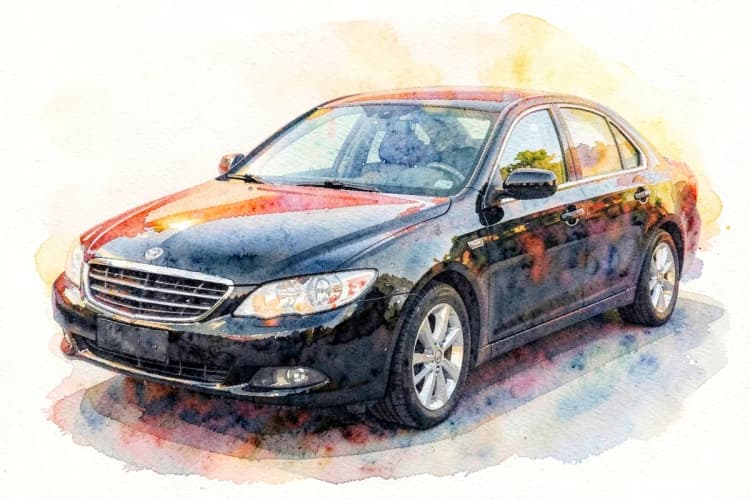 Um carro sedan preto impecável com reflexos vívidos, plano médio, luz natural de fim de tarde realçando o brilho, cena estática e limpa.