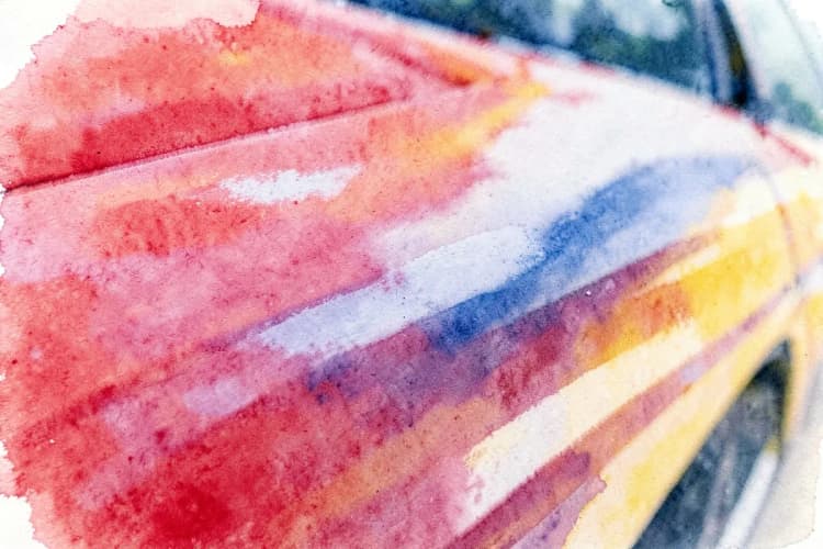 Um close-up extremo de uma pintura automotiva com acabamento espelhado, mostrando a profundidade da cor e os reflexos perfeitos, detalhe extremo, iluminação de estúdio focada, sem ação.