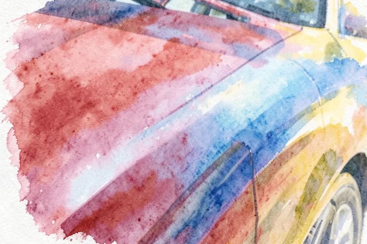 Detalhe de um carro mostrando a textura da película protetora de pintura.